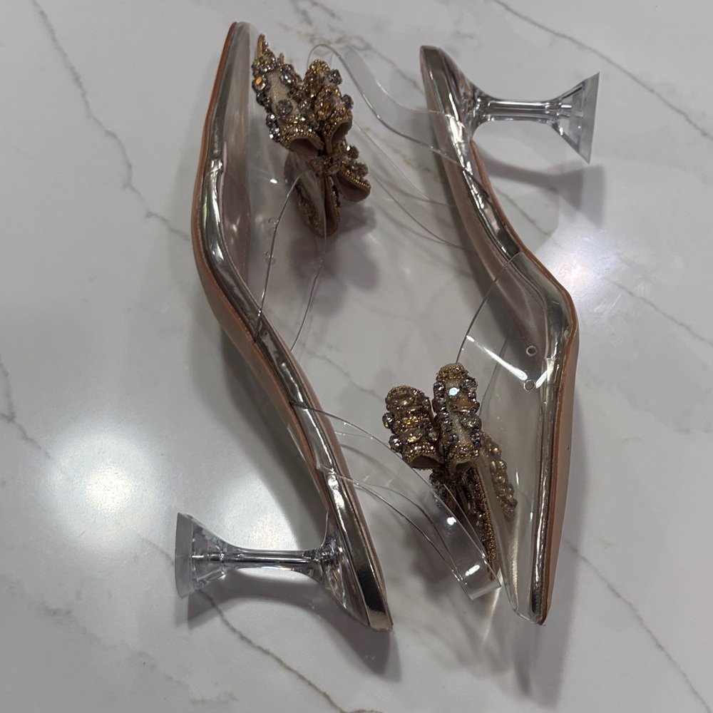 Crystal Bow Clear Mule in Gold - Picture 11 of 15